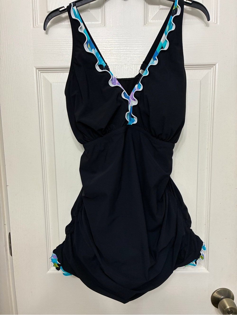 Profile By Gottex Black One-Piece Swimsuit with Blue, Aqua & Purple Trim